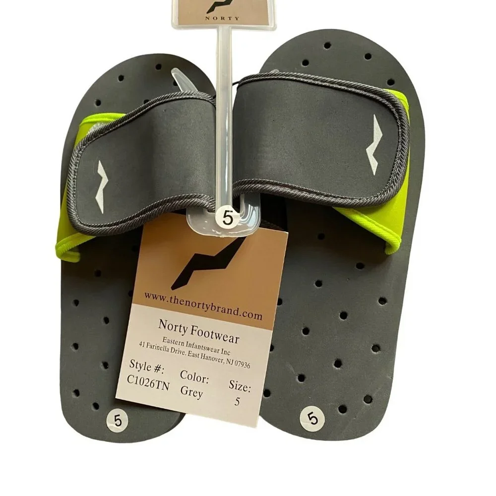 NWT‎ Norty Footwear Big Kid Size 5 Gray Adjustable Shower Shoes Sandals Slides